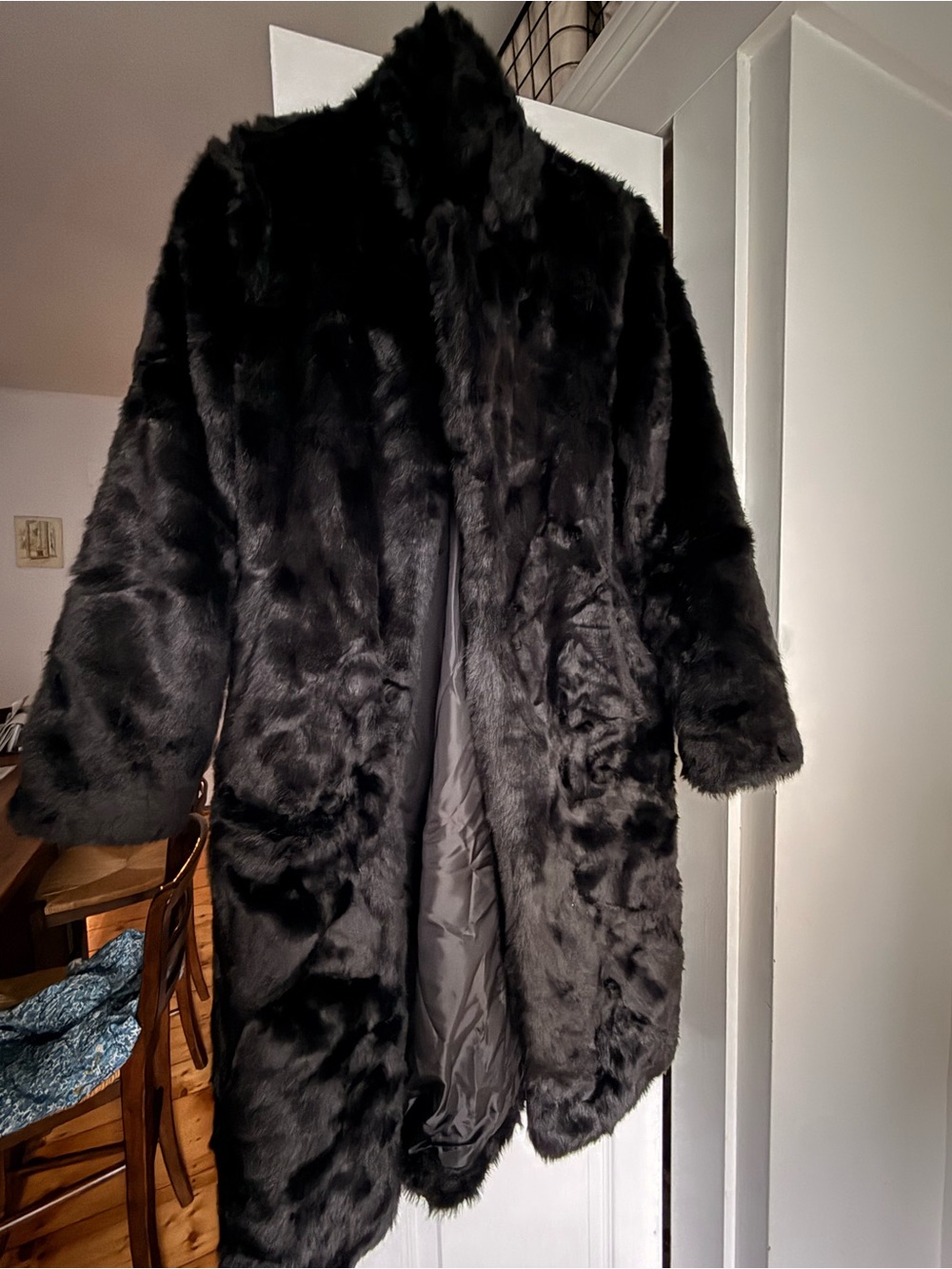 Women's Black Faux Fur Long Trench Coat - Classic Winter Outerwear